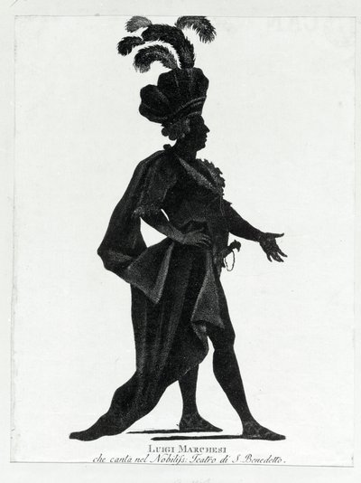 Framträdande av den italienske kastraten Luigi Marchesi (1754 - 1829) även känd som Marchesini-sång på teatern i San Benedetto. av Unknown artist