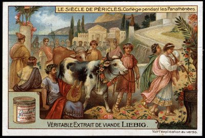 Perikles-talet (495-429 f.Kr.): kortege under panathenees - Liebig-kromolitografi av Unknown artist
