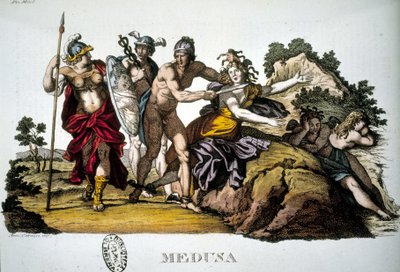 Perseus och Medusa, en av de tre Gorgonerna - i Mythological Dictionary av Unknown artist