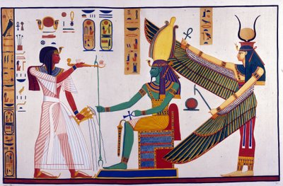Farao Ramses IV ger erbjudanden till Ptah-Sokari-Osiris. Bakom Osiris är Isis. (Bibah-el-Moluks grav) - i "" Monuments of Egypt and Upper Nubia"" av Ippolito Rosellini (Rossellini). av Unknown artist