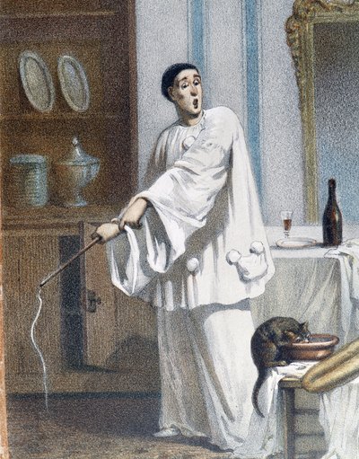 Pierrot piskar en katt - a.n.d., sent 1800-tal av Unknown artist