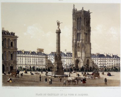 Place du Chatelet och Saint-Jacques Tower av Unknown artist