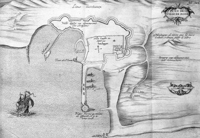 Plan av Rhodos (Rodos) - i "" Voyage de levant gjord av kungens befallning år 1621", redigerad 1629 (under Ludvig XIII Le Justes regering) av Unknown artist