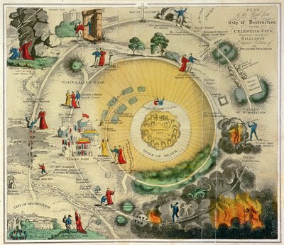 "Vägplanen från förstörelsens stad till den himmelska staden, ingraverad uttryckligen för Williams eleganta upplaga av Pilgrimens framsteg" av Unknown artist