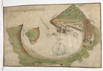 Plan över staden och hamnen i San Sebastian, ritad av Richard Poulter, juni 1585 av Unknown artist