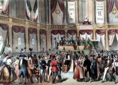 Folkomröstning för annekteringen av kungariket Neapel till Italien 1860. I bakgrunden: Viva Vittorio Emmanele (Victor Emmanuel) Re D