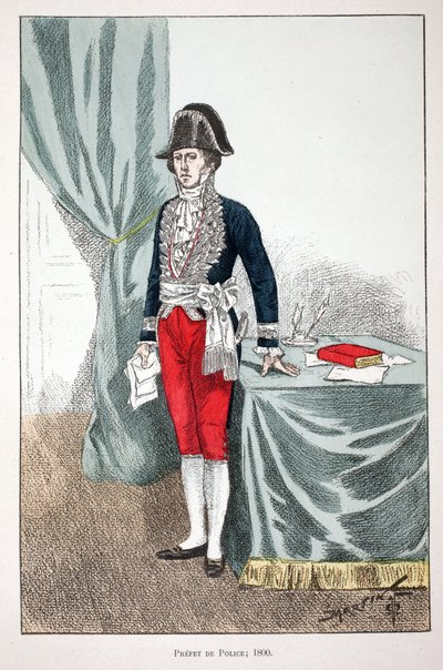 Polisprefekt (1800). Etsning i färger, för illustration "" History of the Corps of Peacekeepers""" bok publicerad under beskydd av Louis Lepine (1846-1933), prefekt för polisen på Seine, av Alfred Rey (1864-?) och Louis Feron (1862) -?), edi av Unknown artist