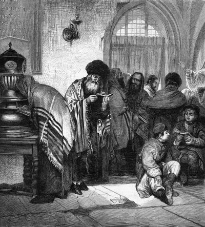 Polska judar firar den stora förlåtelsen (Yom Kippur). av Unknown artist