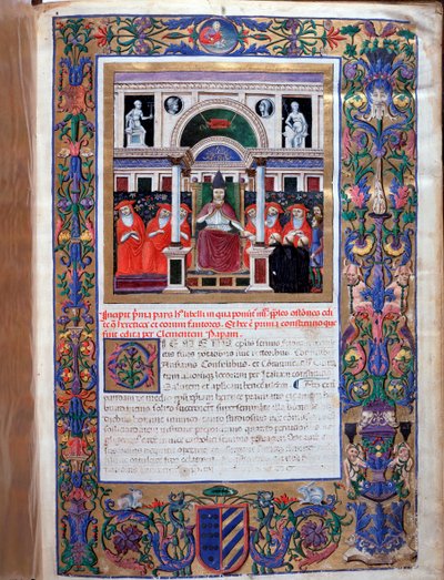 Påven Clemens IV levererar en påvlig tjur av privilegier till dominikanbröderna (miniatyr av Unknown artist
