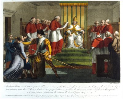 Påven Pius VII (1742 - 1823) excommunerade Napoleon Bonaparte den 10 juni 1809. Gravyr från 1800-talet. av Unknown artist