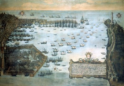 Genuas hamn 1597. Genuas sjömuseum - Pegli. av Unknown artist