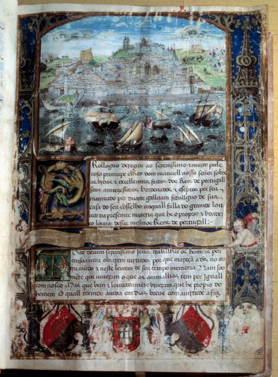 Lissabons hamn i 1500-talets miniatyr i "" Chronicle of King Alfonso Henri"" av Unknown artist