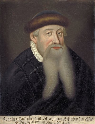 Porträtt av Johannes Gensfleisch dit Gutenberg (1394/99-1468), tysk boktryckare (Porträtt av Johannes Gutenberg) - peinture anonymous du 17eme siecle - Keio universitetsbibliotek av Unknown artist