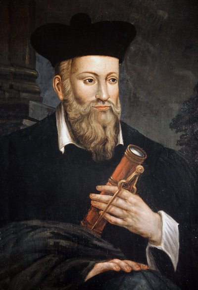 Porträtt av Michel de Nostre-Dame (Nostre Dame), känd som Nostradamus, astrolog (1503-1566), detalj, House of Nostradamus, Salon de Provence, Bouches du Rhone av Unknown artist