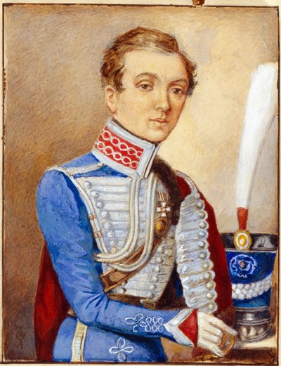 Porträtt av Nadezhda Durova (1783-1866) (Nadezhda Andreyevna Durova) känd som Alexandre Durov eller Alexandre Sokolov eller Alexander Andreevich Alexandrov, i uniformen av en rysk officer, en kvinna förklädd till en man som gjorde karriär i den ryska armén av Unknown artist