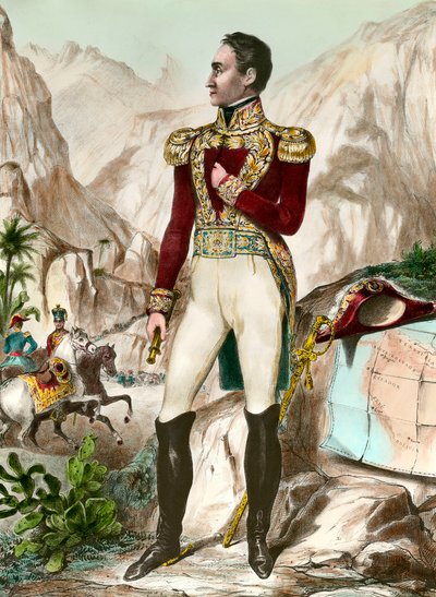 Porträtt en pied av Simon Bolivar (1783-1830) allmän sydamerikansk gravyr från 1800-talet. Privat samling av Unknown artist