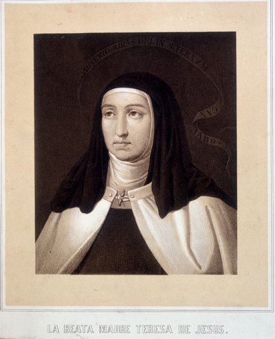 Porträtt i byst av heliga Therese av Jesus (eller heliga Therese av Avila) (1515-1582), gravyr av Unknown artist