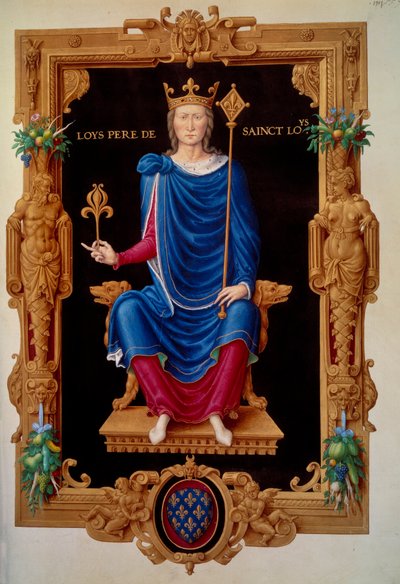 Porträtt vid foten av kungen av Frankrike Louis VIII lejonet (1187 - 1226) fader till Saint Louis. Miniatyr i "" Recueil des rois de france"" av Jean Tillet av Unknown artist
