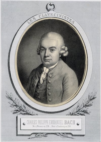 Porträtt i medaljong av Charles Philippe Emmanuel Bach (1714-1788), son till Jean Sebastien Bach, n.d. 19:e s. av Unknown artist