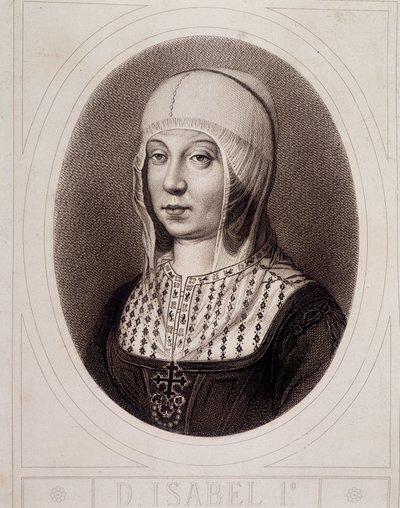 Porträtt i medaljong av Isabelle 1:a katoliken eller Kastilien - gravyr av Unknown artist