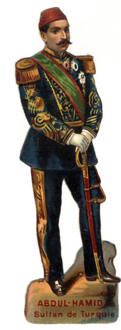 Porträtt av Abdulhamid II (Abd ul Hamid, Abd-ul-Hamid, Abdulhemit, Abdul Hamid, Abdul Hamid, Abd al-Hamid, Abd al-Hamid) (1842-1918), osmansk sultan (Turkiet). Sen kromolitografi av 1800-talet. Privat samling av Unknown artist