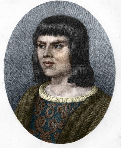 Porträtt av Alain Chartier. Fransk diplomat och författare (1385 till 1433). Framtidens sekreterare Karl VII. 1800-talsgravyr. av Unknown artist