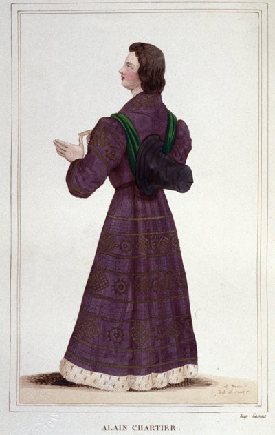 Porträtt av Alain Chartier. Fransk diplomat och författare (1385 till 1433). Sekreterare för den blivande Karl VII. gravyr 1830 av Unknown artist