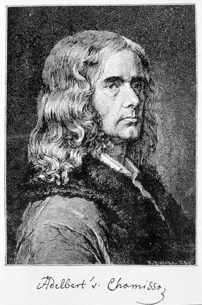 Porträtt av Aldebert Von Chamisso de Boncourt (1781-1838), tysk författare och forskare av franskt ursprung - gravyr av Unknown artist
