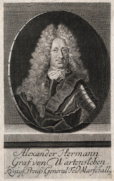 Porträtt av Alexander Hermann Graf von Wartensleben (1650-1734) officer i arméerna i olika tyska stater - gravyr av Unknown artist