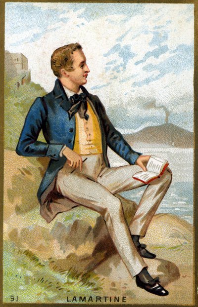 Porträtt av Alfonso de Lamartine (1790 - 1869) fransk poet. 1800-talets kromolitografi. av Unknown artist