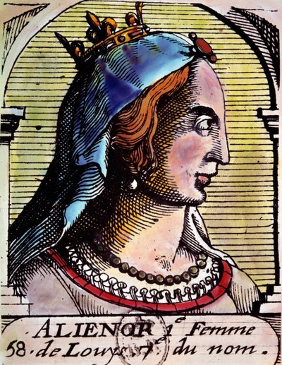Porträtt av Alienor av Aquitaine (1122-1204) (även kallad Eleonore de Guyenne), Frankrikes drottning. Gravyr. BN Paris av Unknown artist