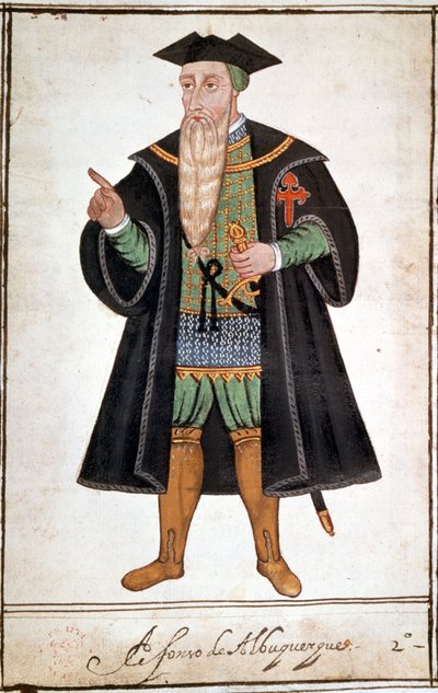 Porträtt av Alphonse (Alfonso eller Afonso) av Albuquerque (1453 - 1515). Manuskript av Pedro Varretto de Resenda. 1500-talet. av Unknown artist