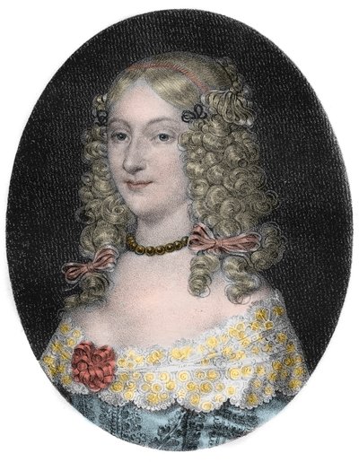 Porträtt av Anne-Genevieve de Bourbon-Conde (1619-79) Hertiginna av Longueville - Porträtt av Anne Genevieve de Bourbon Conde (Anne-Genevieve de Bourbon-Conde), hertiginna av Longueville (1619-1679) gravyr från 1800-talet av Unknown artist