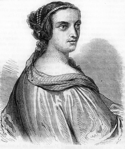 Porträtt av Anne de Beaujeu, Anne av Frankrike (1462-1522), hertiginna av Bourbon, dotter till Ludvig XI. Gravyr 1800-talet.). Gravyr av 1800-talet. av Unknown artist