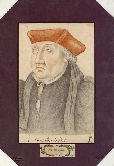 Porträtt av Antoine Duprat (1463-1535), Anonym. Svart krita och sangvin på papper, storlek: 30,2x19,1, första halvan av 1500-talet, State Hermitage, St. Petersburg av Unknown artist