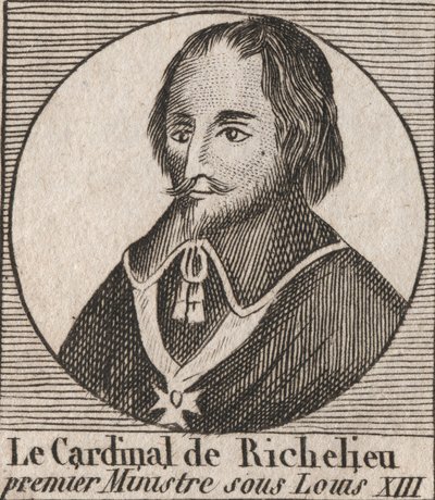Porträtt av Armand Jean du Plessis de Richelieu (1585-1642), kardinal hertig av Richelieu, förste minister för kung Ludvig XIII - kardinal Richelieu, chefsminister för kung Ludvig XIII från 1624 till 1642 - gravyr från "Instruction sur l