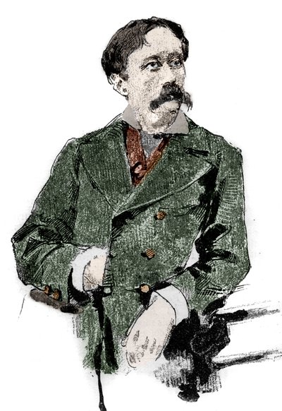 Porträtt av Arrigo (eller Enrico) Boito (1842-1918), italiensk librettist, författare till librettot av "Otello" (Othello) av Giuseppe Verdi. Gravyr i "" Le monde illustrious"" av Unknown artist
