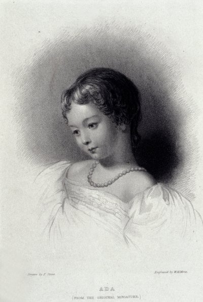 Porträtt av Augusta Ada Byron (1815-1852) som blev Anna Lovelace, dotter till poeten George Gordon Byron. Gravyr av 1800-talet. av Unknown artist