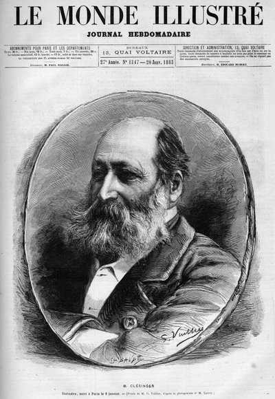 Porträtt av Auguste Clesinger (1814-1883), fransk skulptör och målare. Gravyr i "" Le Monde illustrious"" 1883. Privat samling. av Unknown artist
