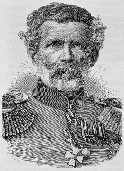 Porträtt av baron von Manteuffel. Gravyr från slutet av 1800-talet i "Histoire de France"" av H. Martin. av Unknown artist