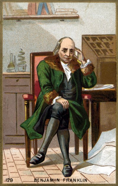 Porträtt av Benjamin Franklin (1706 - 1790). Kromolitografi från slutet av 1800-talet. av Unknown artist