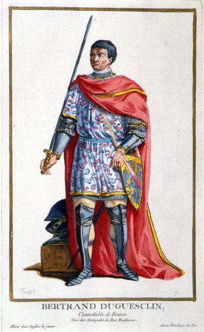 Porträtt av Bertrand Duguesclin. 1800-talsgravyr. av Unknown artist