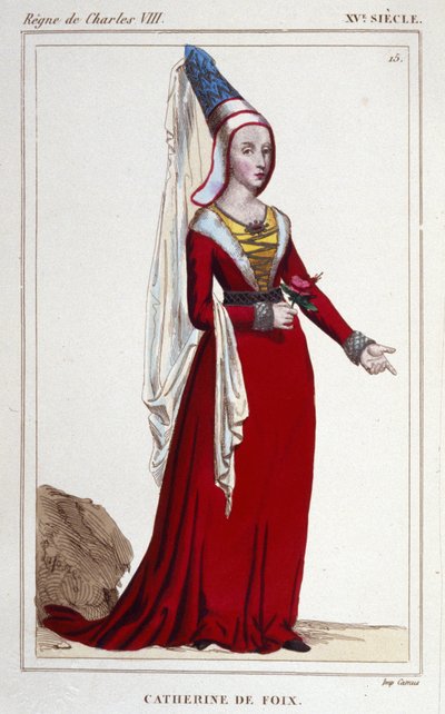 Porträtt av Catherine de Navarre (eller Catherine de Foix) 1468-1517, drottning av Navarra. Gravyr från 1830. av Unknown artist
