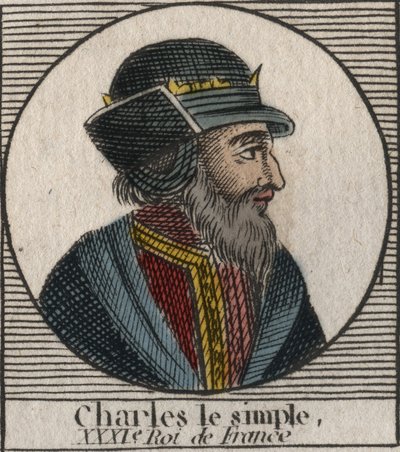Porträtt av Karl III säger den enkla (879-929) kungen av frankerna - CHARLES III (879-929) - Karl den enkle - kung av Frankrike, 893-923 - gravyr från "Instruction sur l