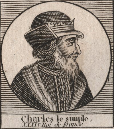 Porträtt av Karl III säger den enkla (879-929) kungen av frankerna - CHARLES III (879-929) - Karl den enkle - kung av Frankrike, 893-923 - gravyr från "Instruction sur l