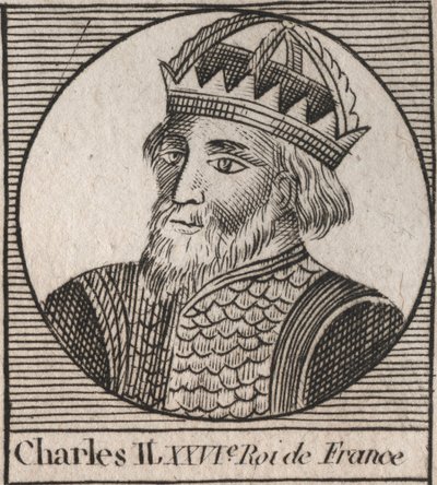 Porträtt av Karl II den skallige (823-877), kung av Frankrike - Karl II (823-877) den skallige - gravyr från "Instruction sur l