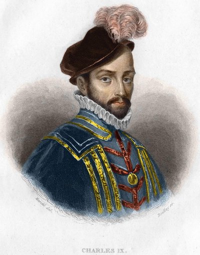 Porträtt av Karl IX (1550 - 1574), kung av Frankrike gravyr från 1800-talet av Unknown artist