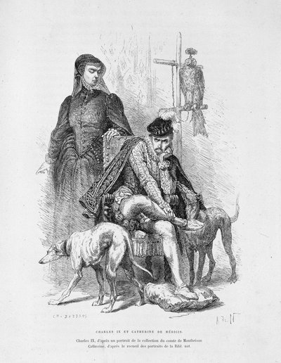 Porträtt av Karl IX och Catherine de Medici (Caterina de Medici) - i "Histoire de France" av Guizot av Unknown artist