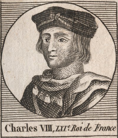 Porträtt av Karl VIII (1470-1498) Fransk kung av Valois-dynastin - Karl VIII (1470-98) kung av Frankrike - gravyr från "Instruction sur l
