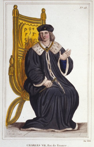 Porträtt av Karl VII (1403 - 1461), kung av Frankrike, gravyr från 1830 av Unknown artist